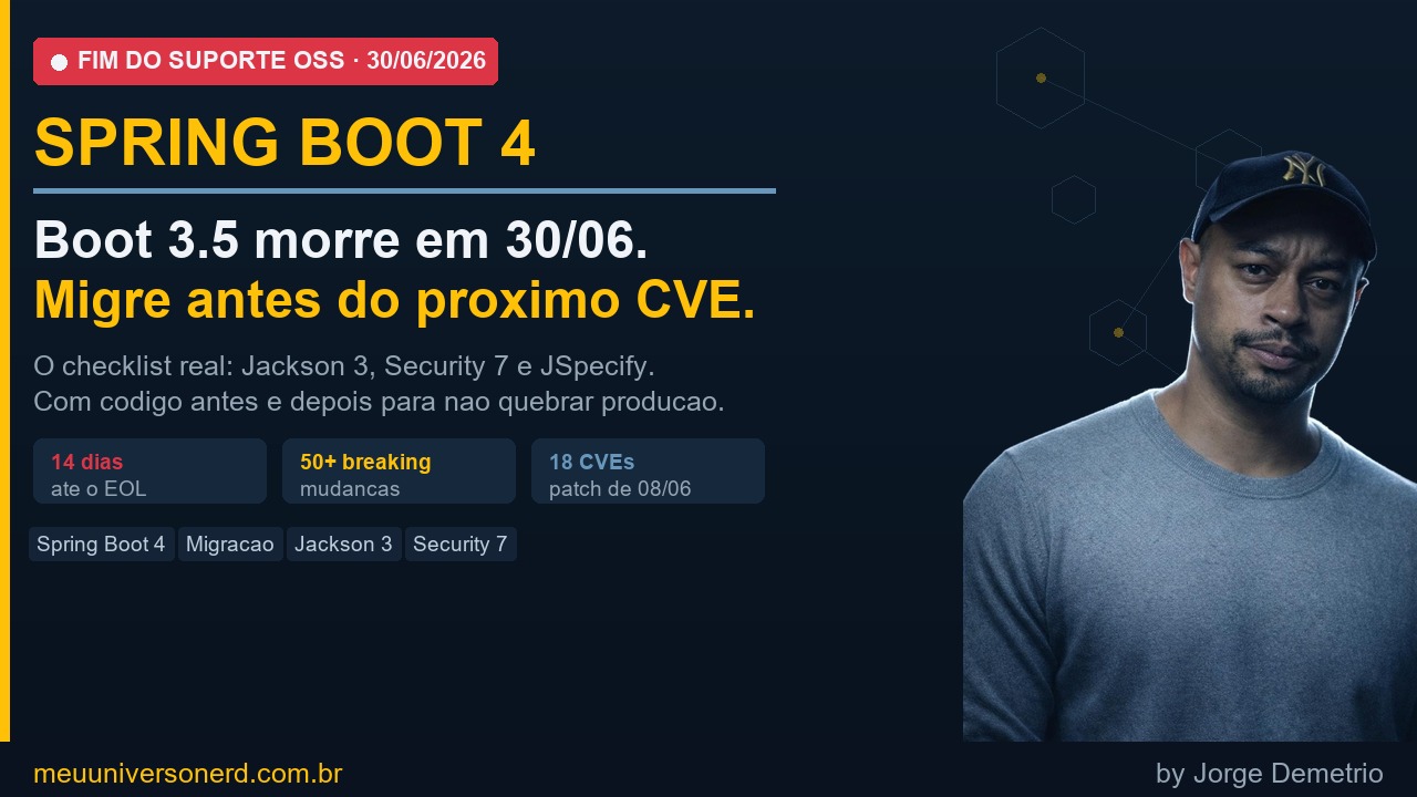 Spring Boot 3.5 EOL em 30/06/2026 - checklist de migracao para Spring Boot 4 com Jackson 3, Security 7 e JSpecify - Meu Universo Nerd